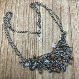 Coldwater Creek Multi Strand Beaded Gunmetal Necklace